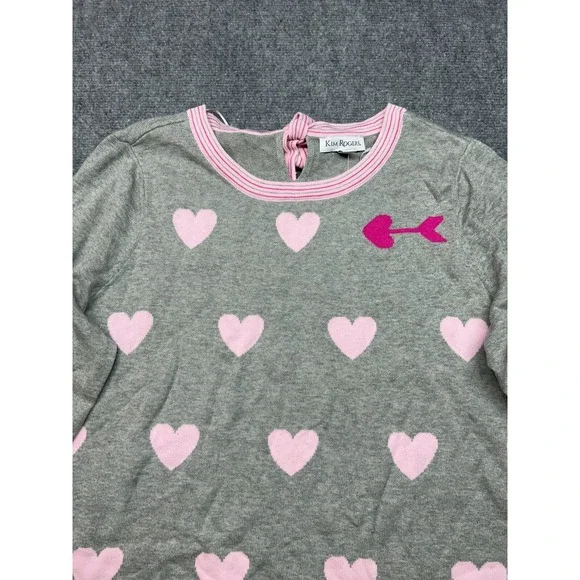 Kim Rogers Intarsia Sweater Womens Size L Gray Pink Hearts Cotton Round Neck New - Picture 3 of 9
